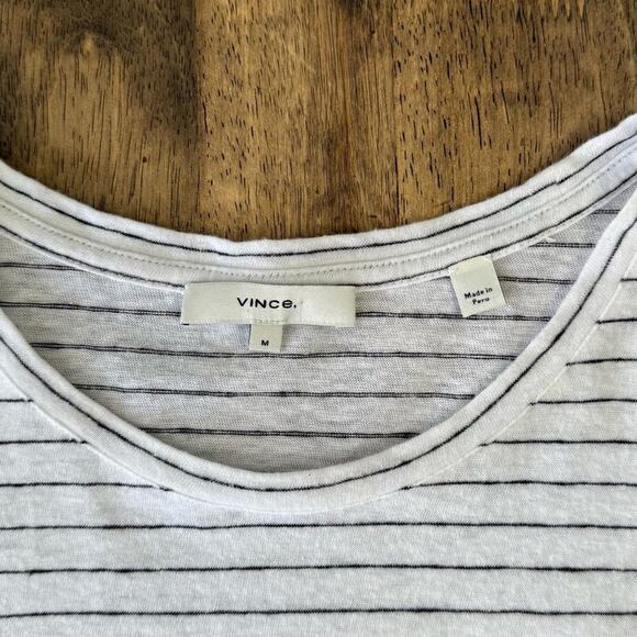 Vince Women’s Horizontal Stripe Scoop Neck Loose Boxy Tee White Size Medium - Picture 4 of 7